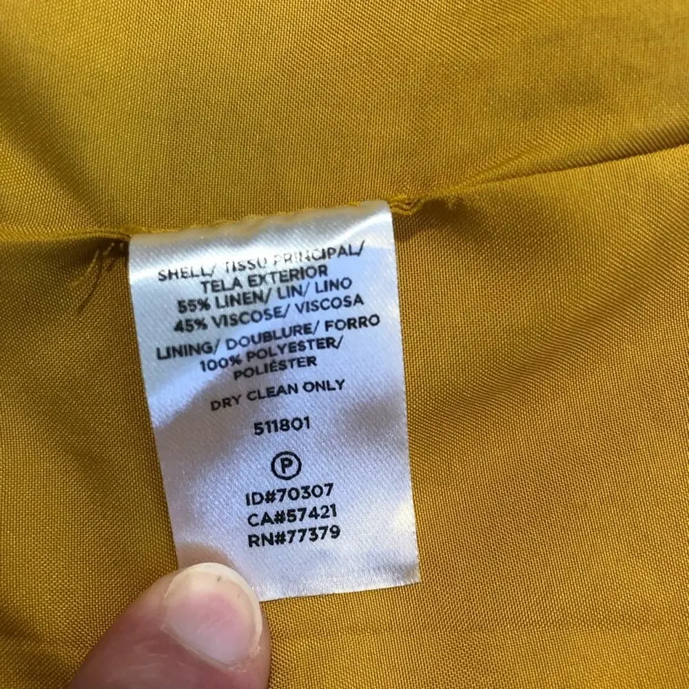 Ann Taylor Factory gold mustard linen blend open front blazer size 8
